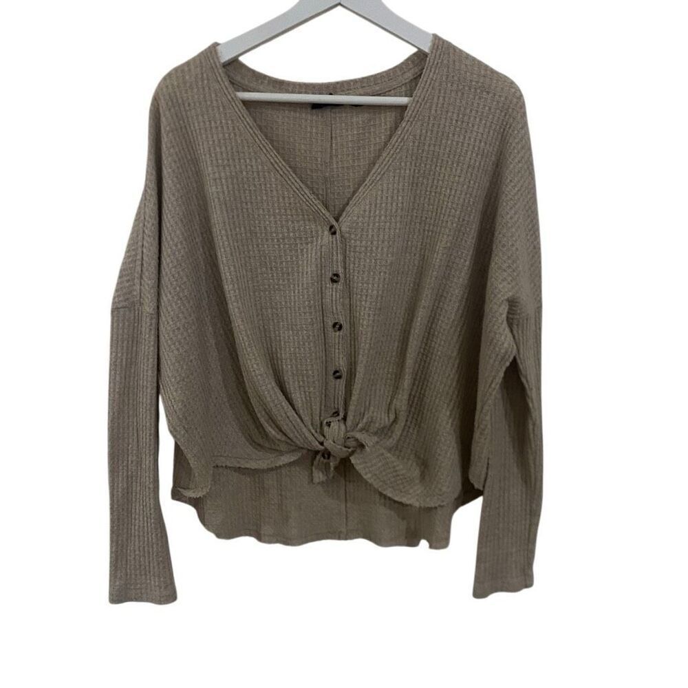 Urban outfitters out from under waffle knit long sleeve high low tan size medium